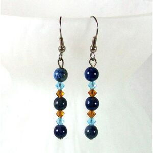 Blue Sodalite Dangle Earrings with Crystal, Boho Gemstone Jewelry, Gift for Her